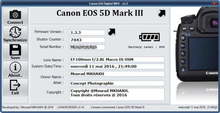 Phần mềm kiểm tra số shot Canon Eos Digital Info v1.4 for window
