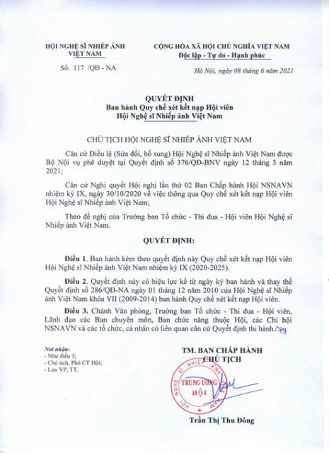 Quy chế xét kết nạp Hội viên Hội Nghệ sĩ Nhiếp ảnh Việt Nam